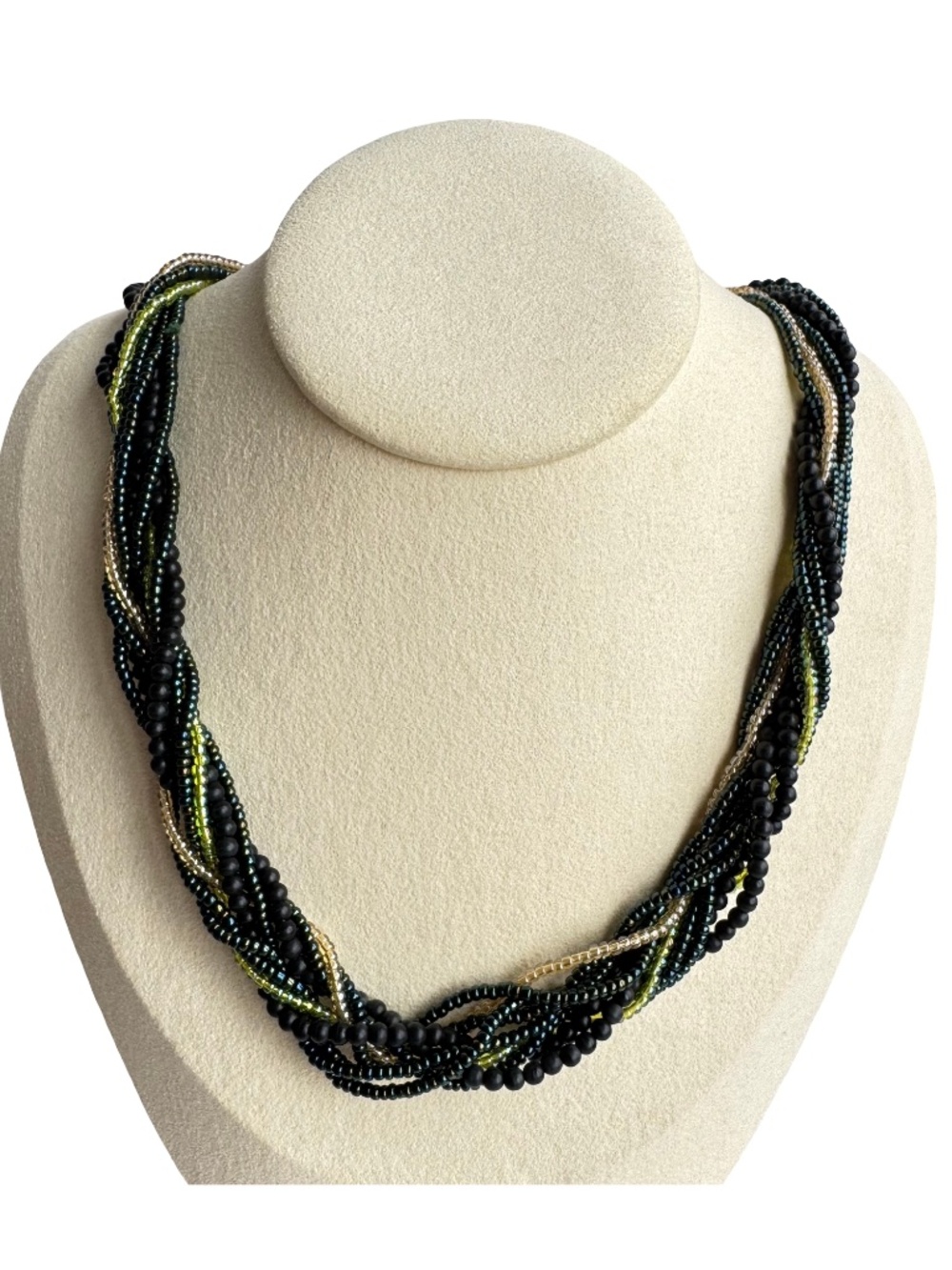 Vintage Multi Strand Bead Necklace Twisted Mixed Seed Beads Boho Layered Choker